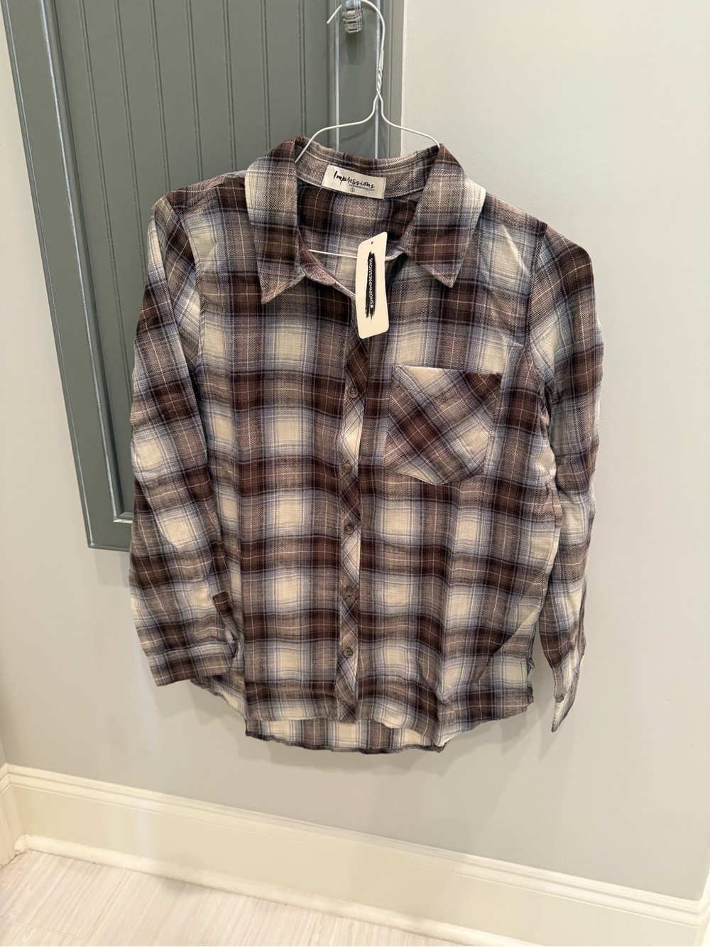 Impressions Brown and Cream Plaid Button-Down Shirt